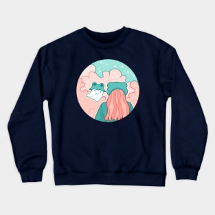 A ghost and a girl with froggy hats look at each other under the moonlight Crewneck Sweatshirt